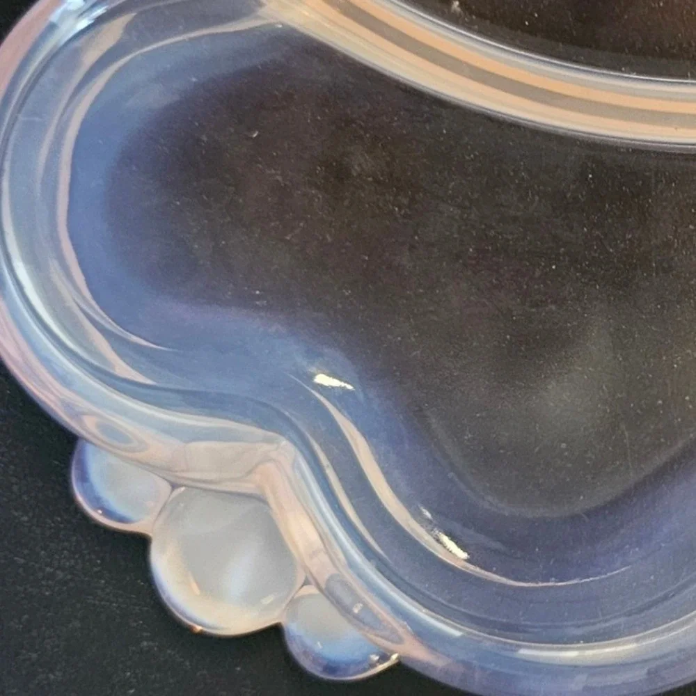 Iridescent Opalescent Glass Cloud Vanity Tray Divided Trinket Dish Pink Blue